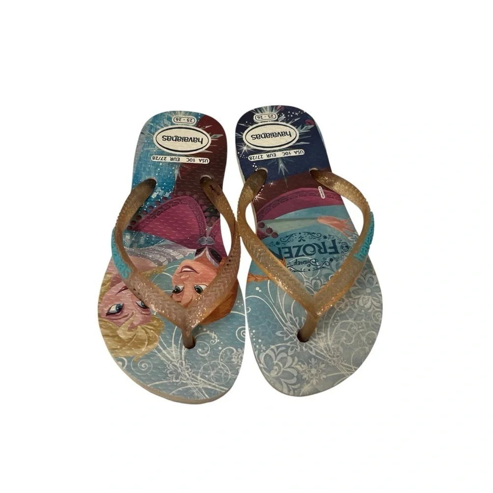 Havaianas| Disney Kids Frozen Flip Flops/Sandals- Blue and Gold- Size 10C